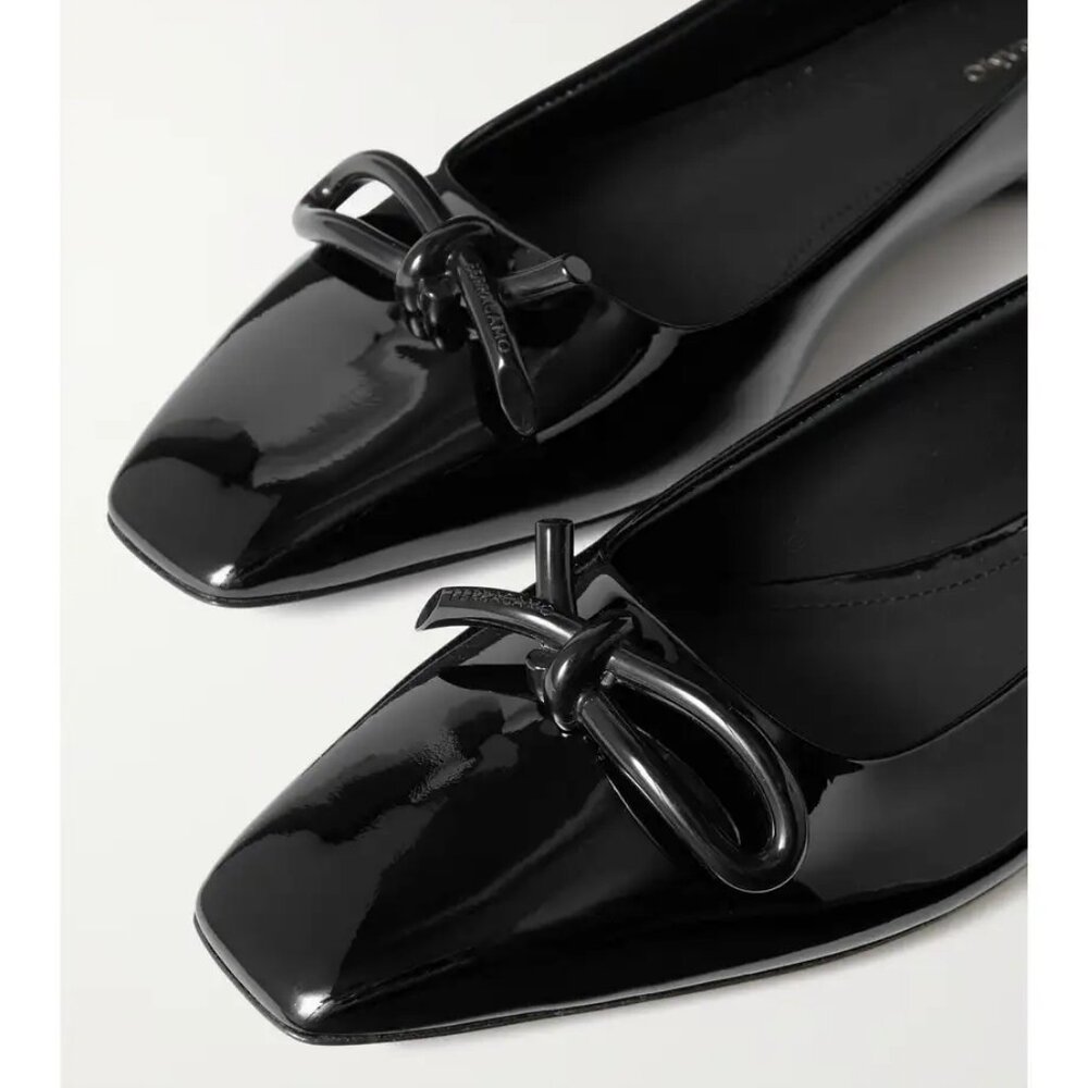 NEW$850 FERRAGAMO Annie Asymmetric-Bow-Embellished Patent Leather Ballet Flats 9